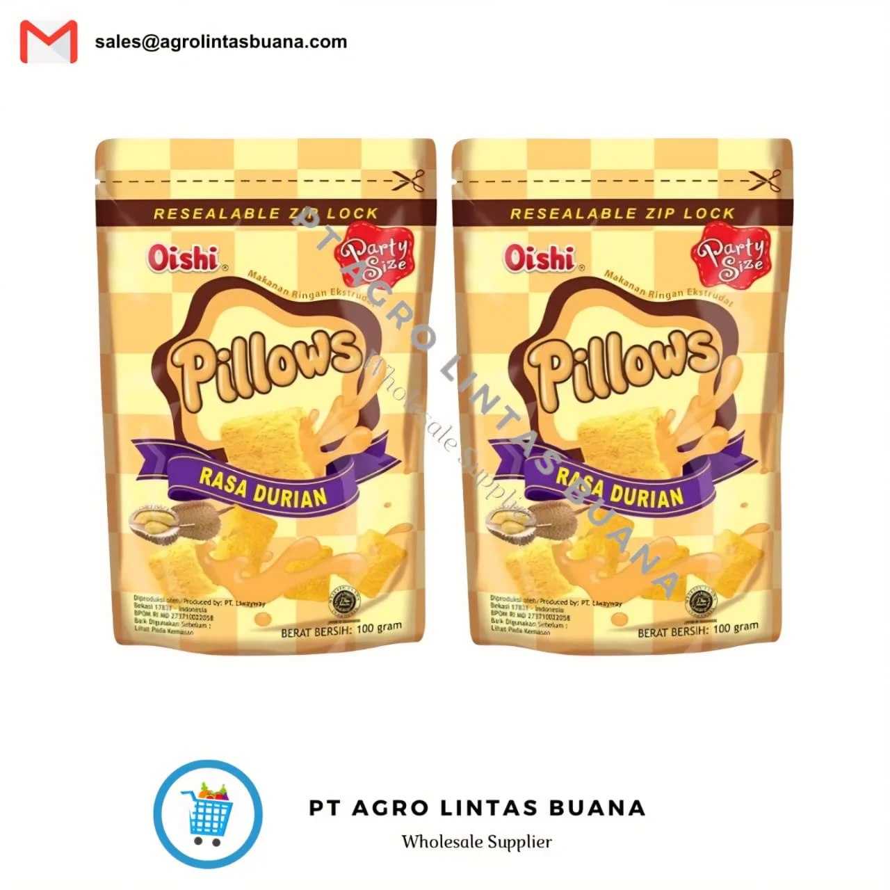 Oishi Pillows Durian Filled Crackers Party Size 